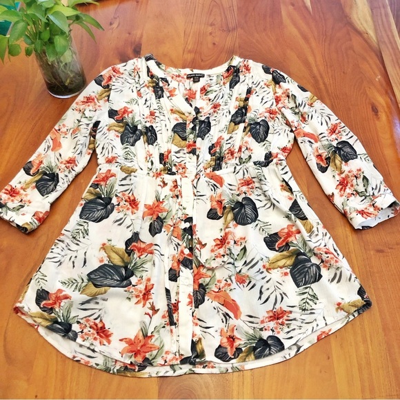 Hilary Radley Floral Tropical Pattern Boho Festival Button Down Shirt Blouse. - Picture 7 of 16